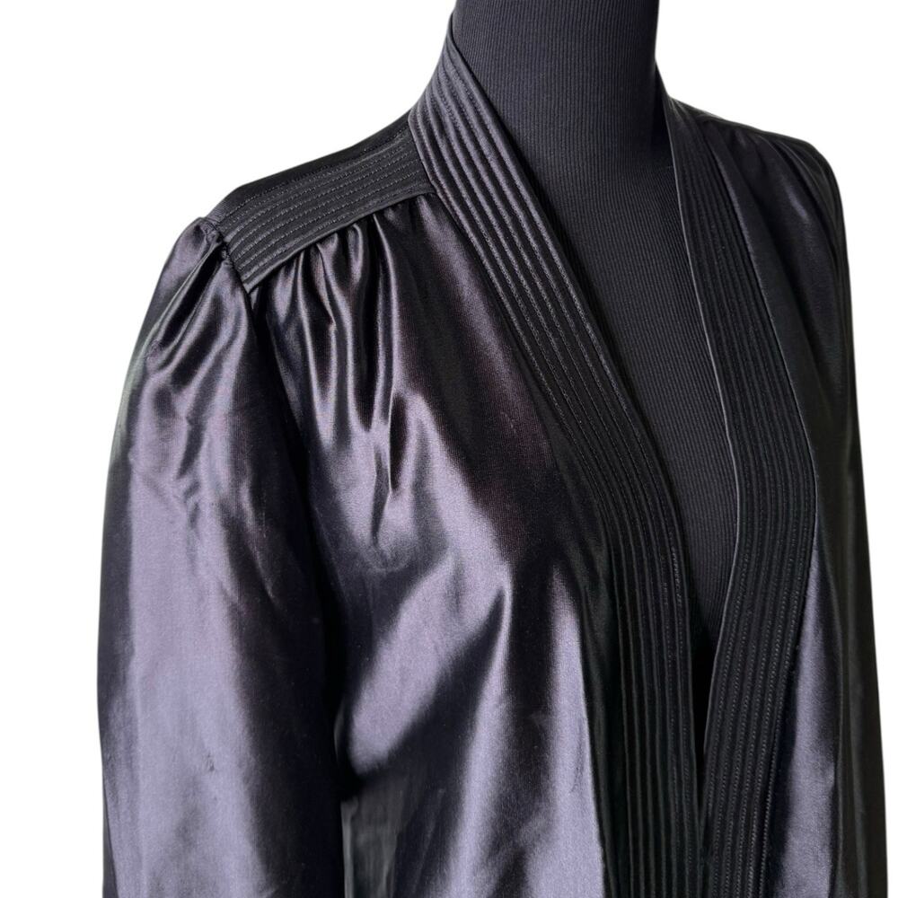 Vtg Black Satin Robe Old Hollywood Luxurious USA Union Made Barad & Co Sz M EUC